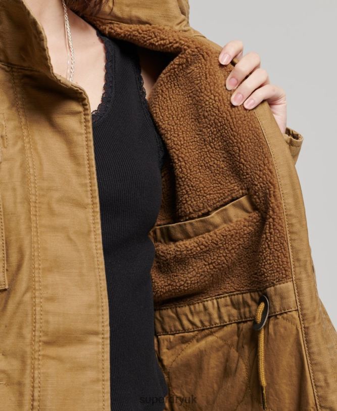 Rookie Borg Lined Military Jacket Women Tan Clothing Superdry 66N8N5672