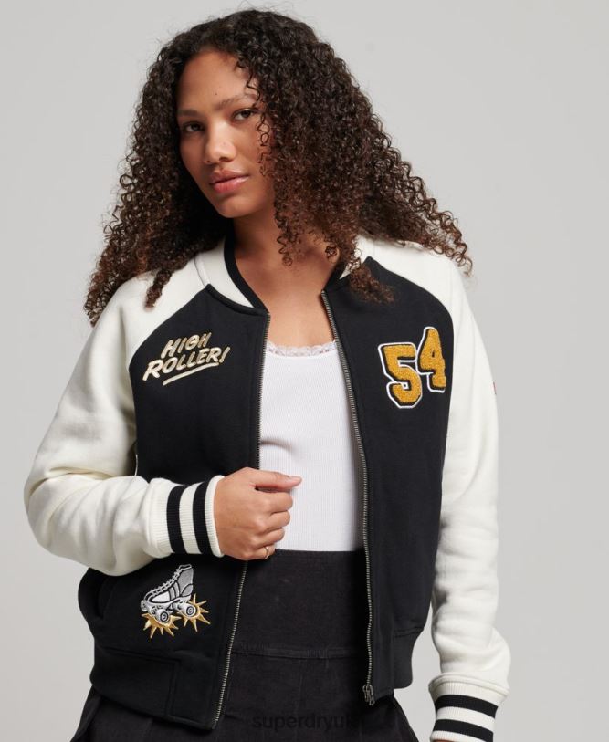 Script Collegiate Bomber Jacket Women Black Clothing Superdry 66N8N3609