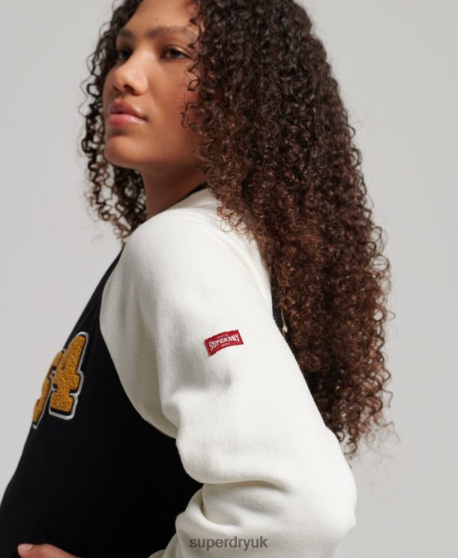 Script Collegiate Bomber Jacket Women Black Clothing Superdry 66N8N3609