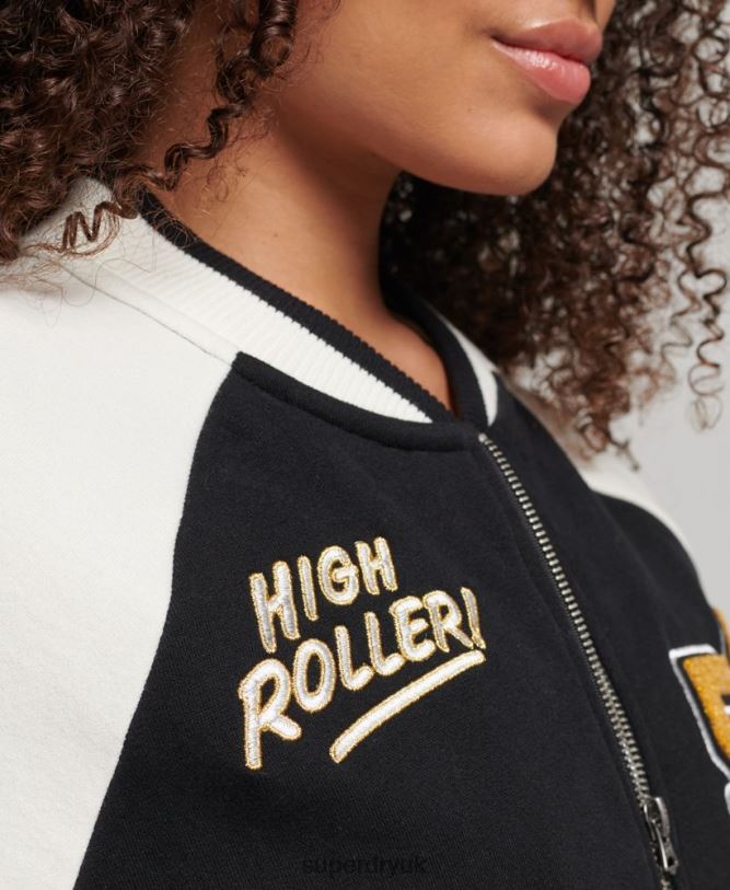 Script Collegiate Bomber Jacket Women Black Clothing Superdry 66N8N3609