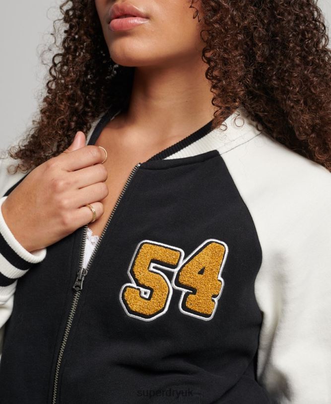Script Collegiate Bomber Jacket Women Black Clothing Superdry 66N8N3609