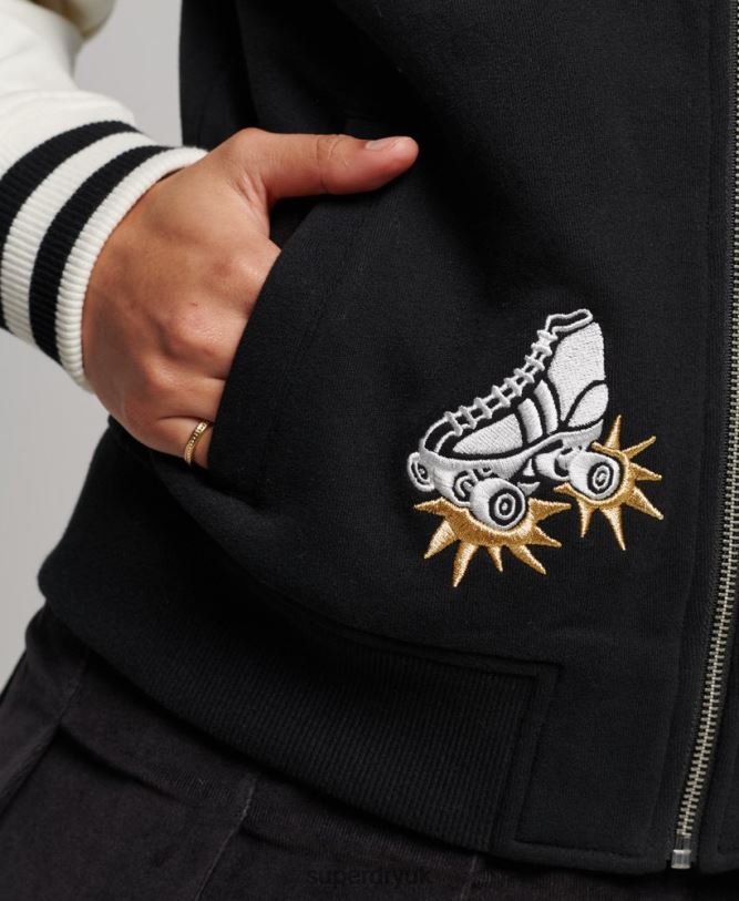 Script Collegiate Bomber Jacket Women Black Clothing Superdry 66N8N3609