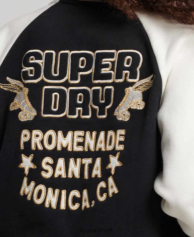 Script Collegiate Bomber Jacket Women Black Clothing Superdry 66N8N3609