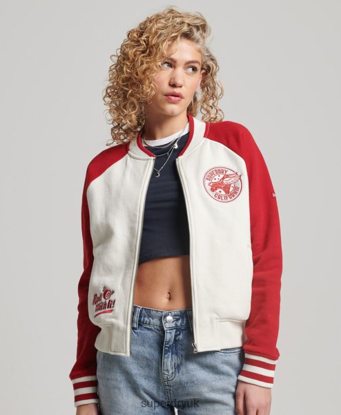 Script Collegiate Bomber Jacket Women White Clothing Superdry 66N8N3610