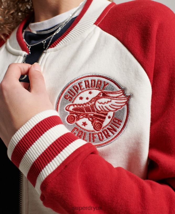 Script Collegiate Bomber Jacket Women White Clothing Superdry 66N8N3610