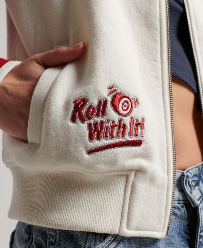 Script Collegiate Bomber Jacket Women White Clothing Superdry 66N8N3610