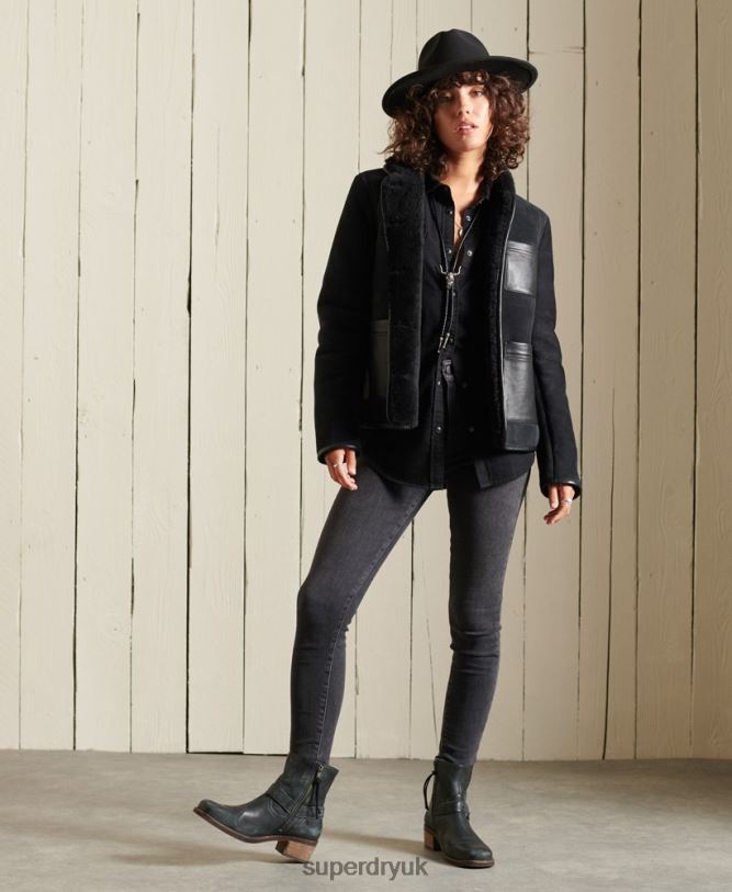 Shearling Chore Jacket Women Black Clothing Superdry 66N8N5546