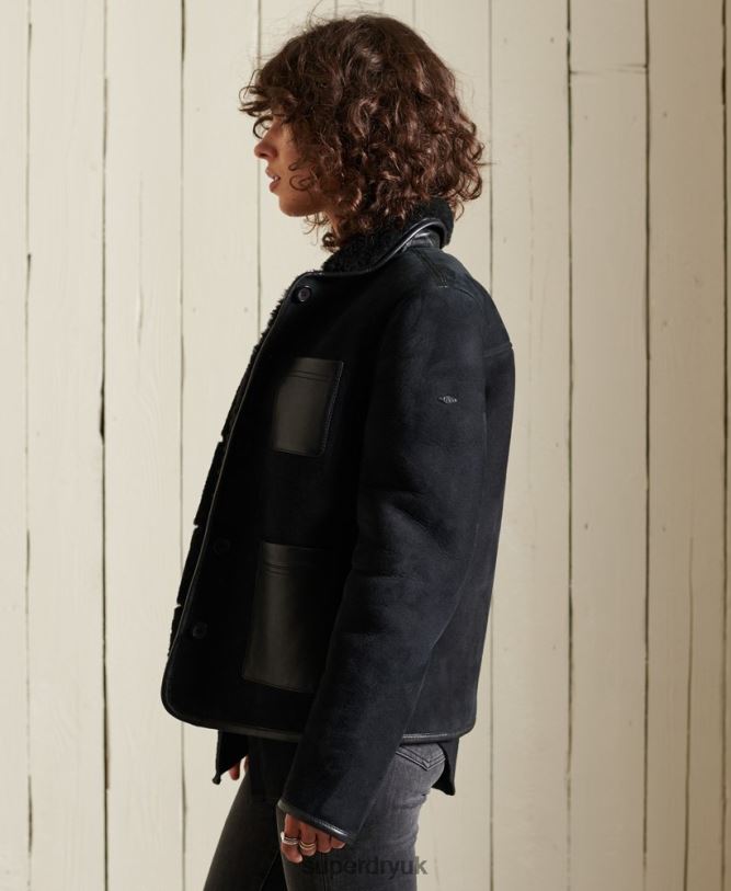 Shearling Chore Jacket Women Black Clothing Superdry 66N8N5546