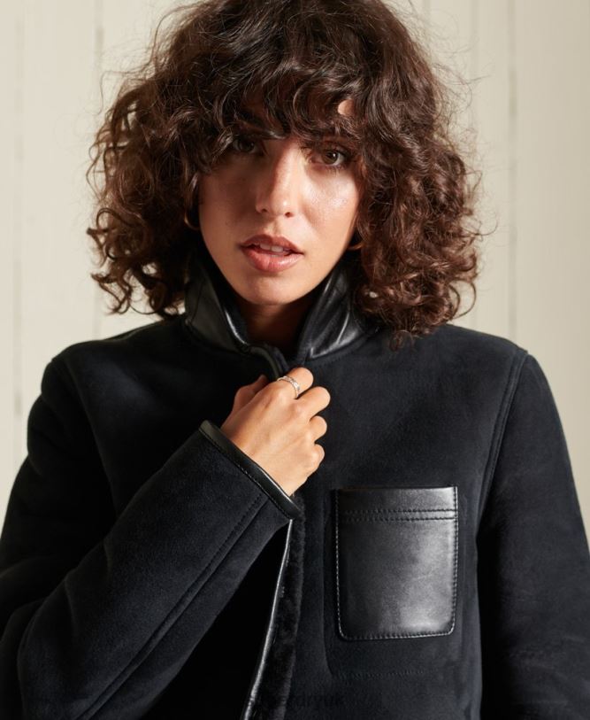 Shearling Chore Jacket Women Black Clothing Superdry 66N8N5546