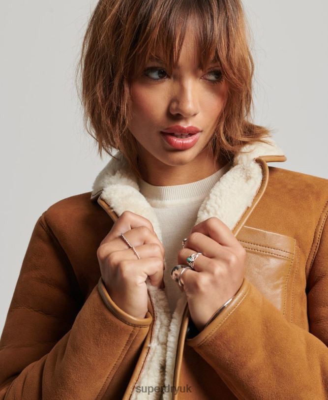 Shearling Chore Jacket Women Tan Clothing Superdry 66N8N5424