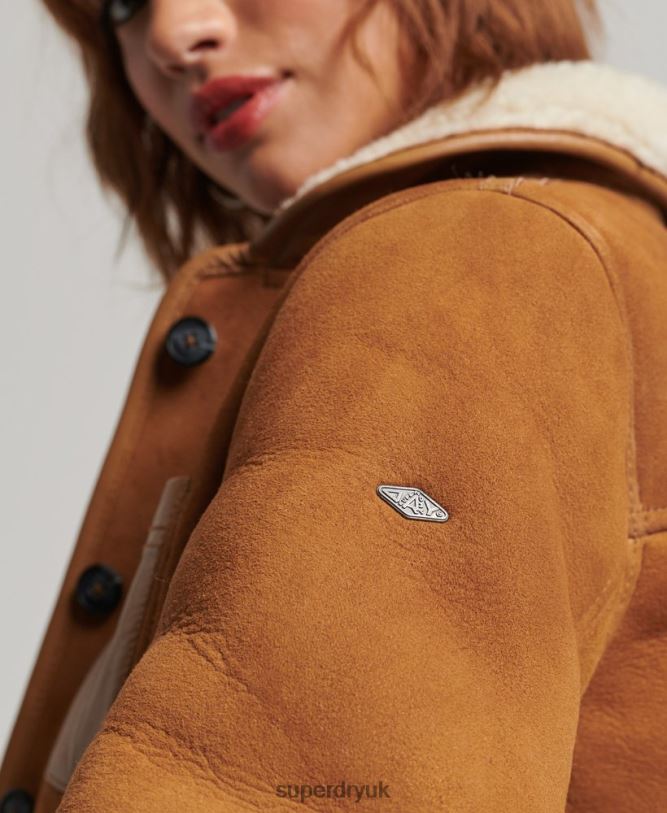 Shearling Chore Jacket Women Tan Clothing Superdry 66N8N5424