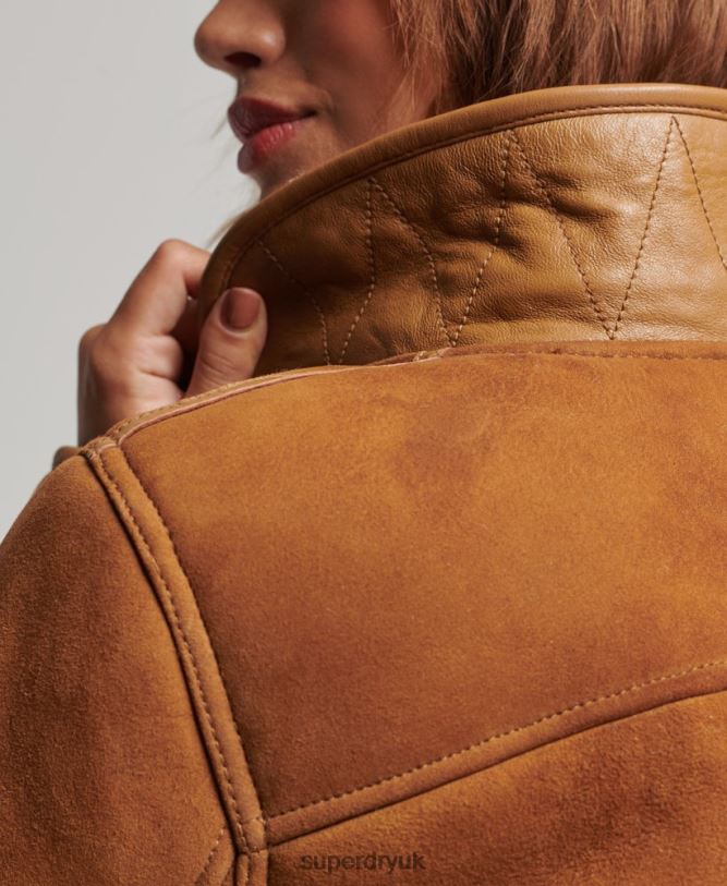 Shearling Chore Jacket Women Tan Clothing Superdry 66N8N5424