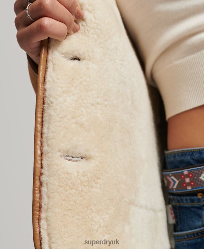 Shearling Chore Jacket Women Tan Clothing Superdry 66N8N5424