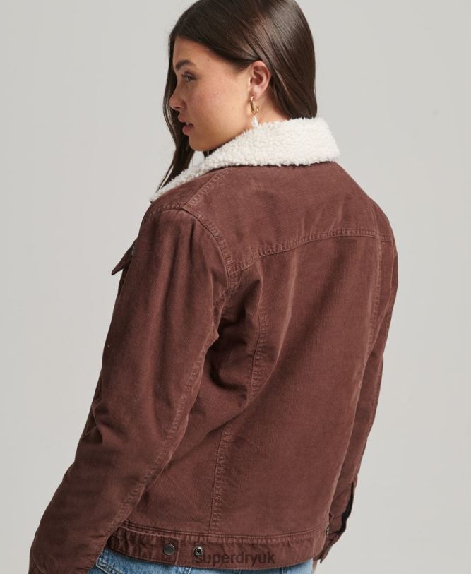 Sherpa Cord Trucker Jacket Women Brown Clothing Superdry 66N8N3548