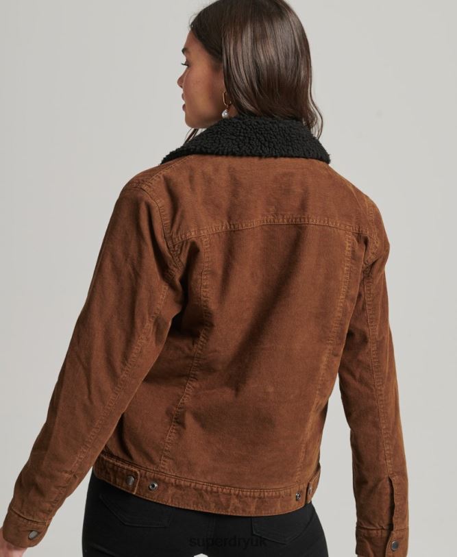 Sherpa Cord Trucker Jacket Women Brown Clothing Superdry 66N8N5454