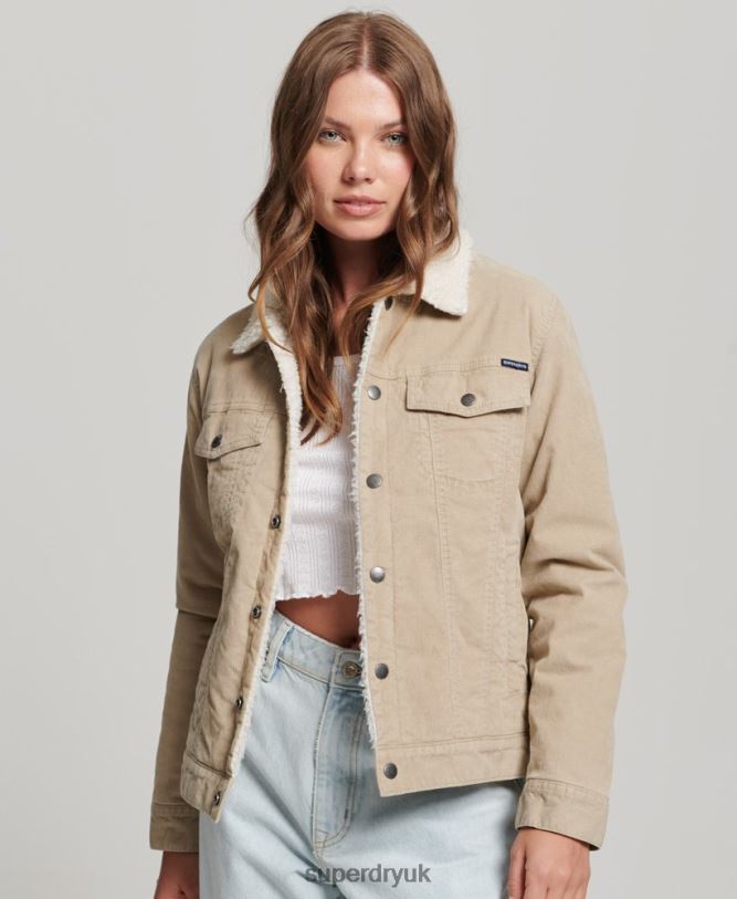 Sherpa Cord Trucker Jacket Women Cream Clothing Superdry 66N8N5599