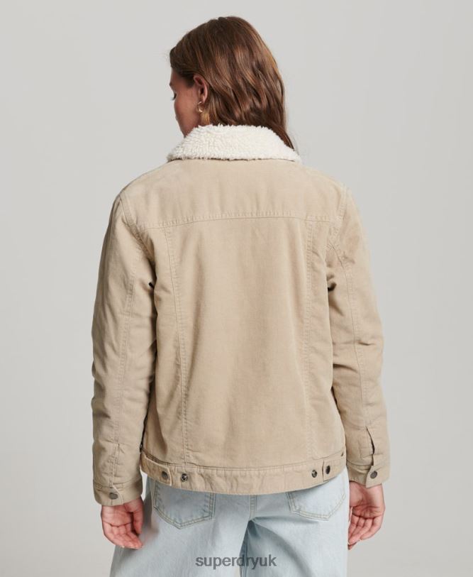 Sherpa Cord Trucker Jacket Women Cream Clothing Superdry 66N8N5599