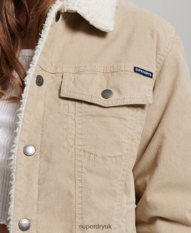 Sherpa Cord Trucker Jacket Women Cream Clothing Superdry 66N8N5599