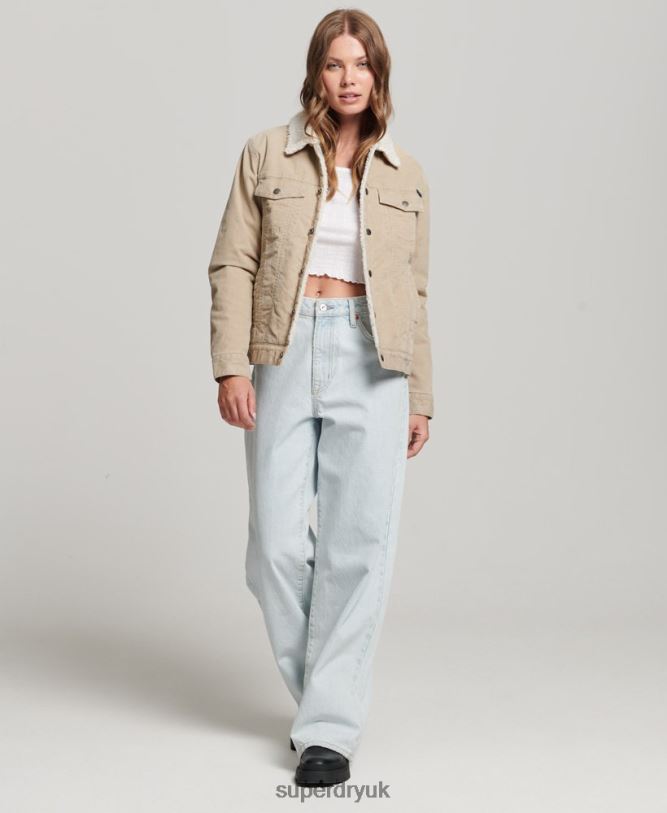 Sherpa Cord Trucker Jacket Women Cream Clothing Superdry 66N8N5599