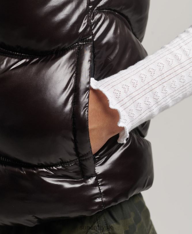 Shine Quilt Cropped Padded Gilet Women Black Clothing Superdry 66N8N5476