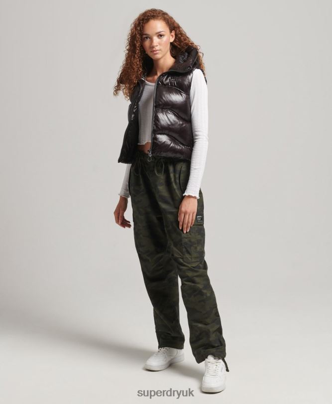 Shine Quilt Cropped Padded Gilet Women Black Clothing Superdry 66N8N5476