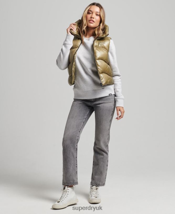 Shine Quilt Cropped Padded Gilet Women Green Clothing Superdry 66N8N5461