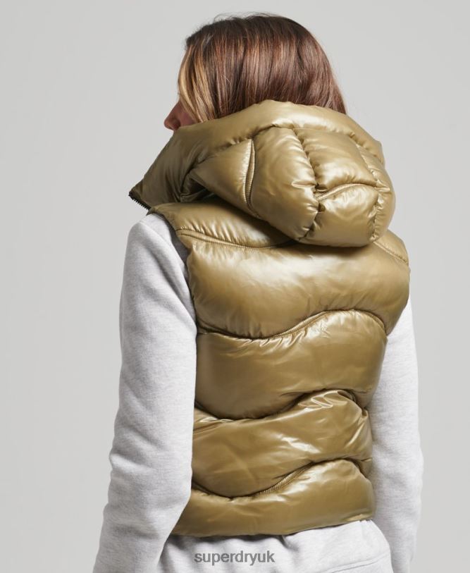 Shine Quilt Cropped Padded Gilet Women Green Clothing Superdry 66N8N5461