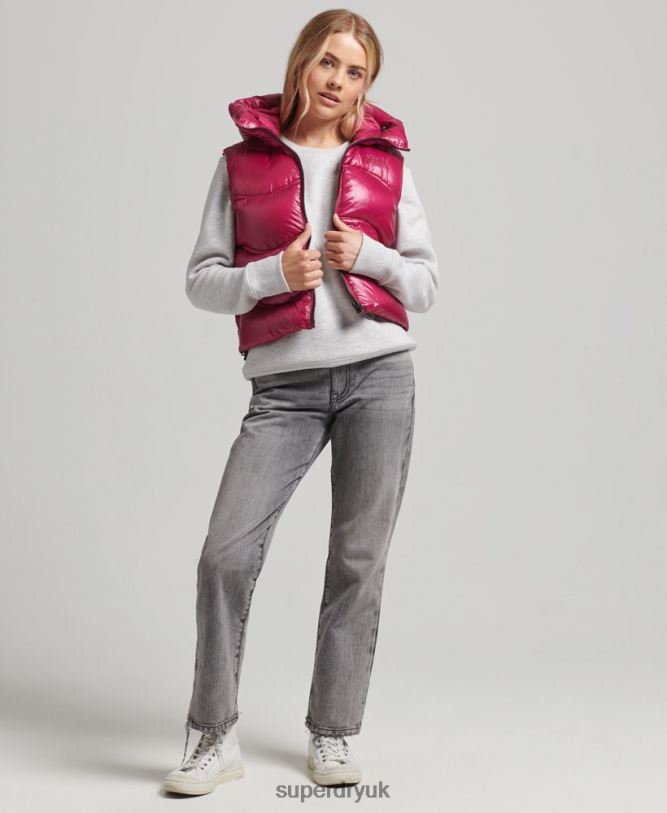 Shine Quilt Cropped Padded Gilet Women Pink Clothing Superdry 66N8N5505