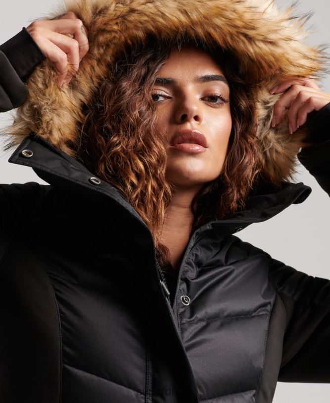 Snow Luxe Puffer Jacket Women Black Clothing Superdry 66N8N3568