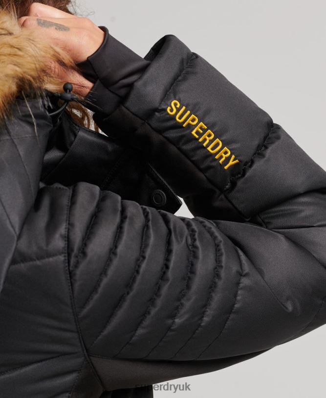 Snow Luxe Puffer Jacket Women Black Clothing Superdry 66N8N3568