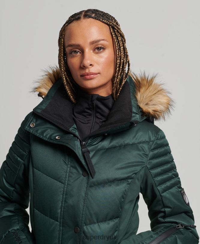Snow Luxe Puffer Jacket Women Green Clothing Superdry 66N8N3680