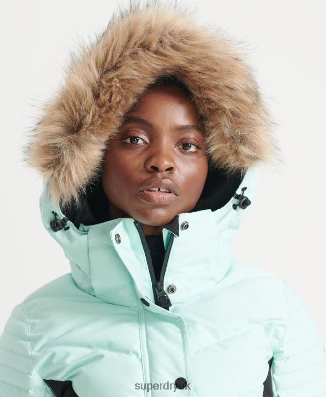 Snow Luxe Puffer Jacket Women Light Blue Clothing Superdry 66N8N5460