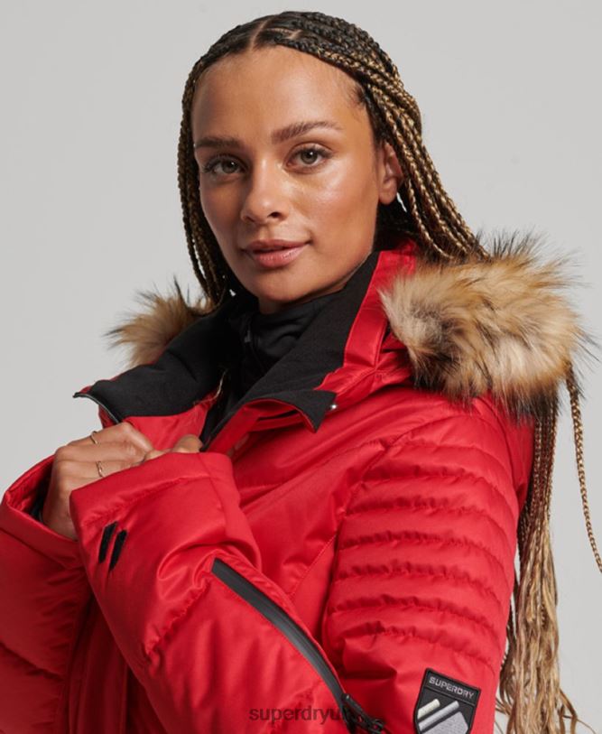 Snow Luxe Puffer Jacket Women Red Clothing Superdry 66N8N3566