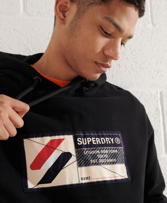 Sport Jock Tag Hoodie Men Black Clothing Superdry 66N8N5060