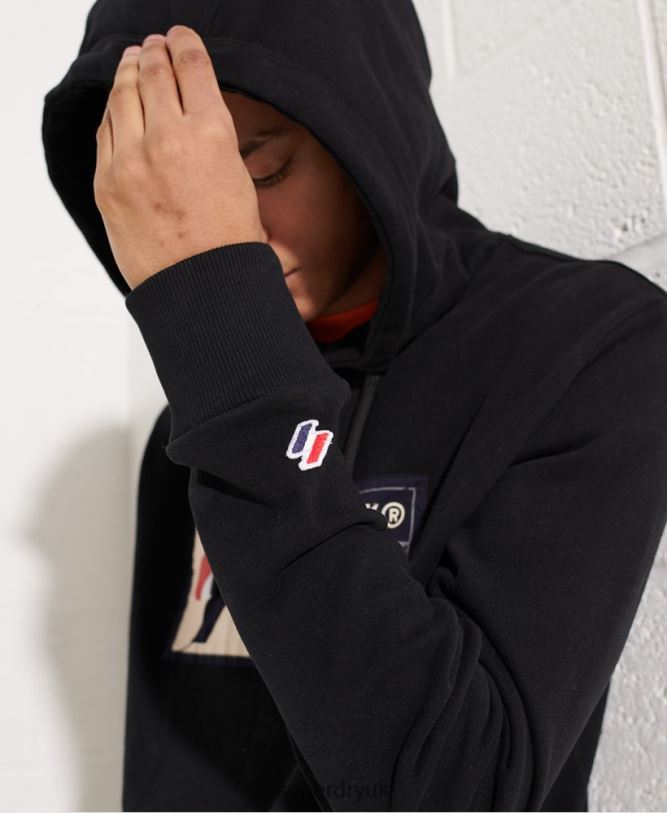 Sport Jock Tag Hoodie Men Black Clothing Superdry 66N8N5060