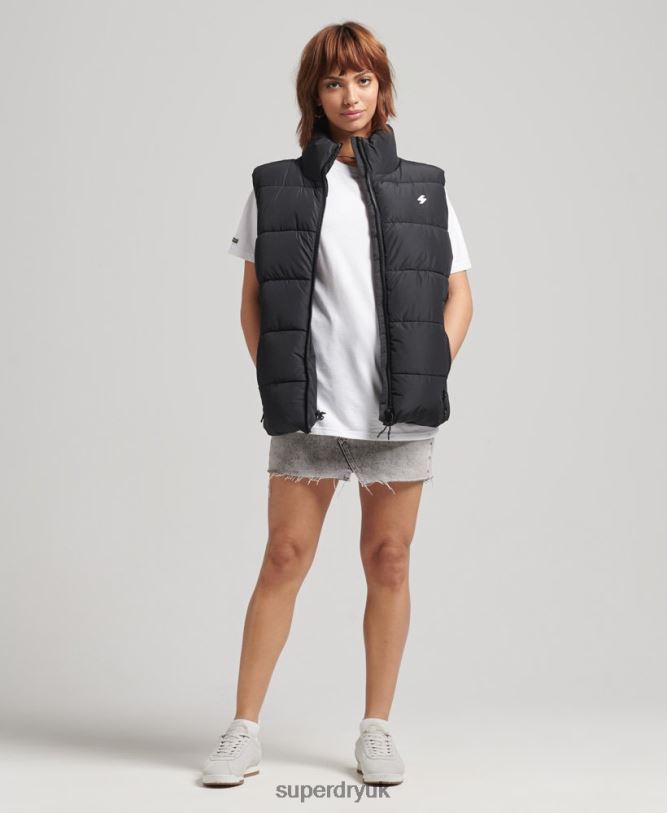 Sports Puffer Oversized Gilet Women Black Clothing Superdry 66N8N3851