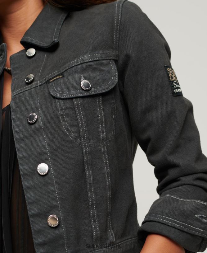 St Tropez Workwear Crop Jacket Women Dark Grey Clothing Superdry 66N8N2004