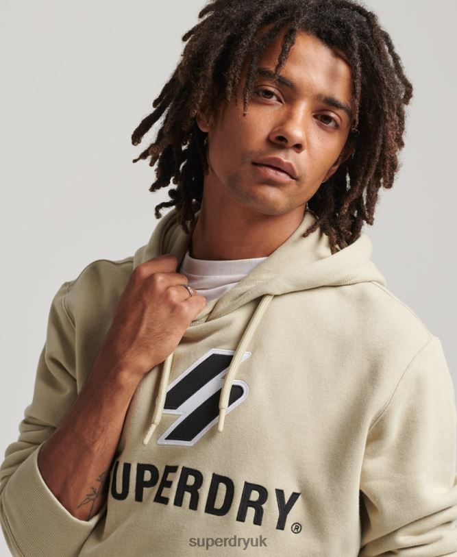 Stacked Applique Logo Hoodie Men Beige Clothing Superdry 66N8N5160