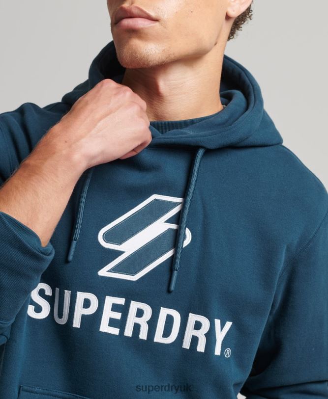 Stacked Applique Logo Hoodie Men Dark Blue Clothing Superdry 66N8N5161