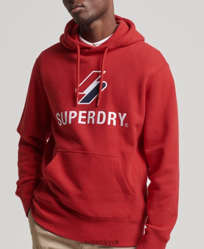 Stacked Applique Logo Hoodie Men Red Clothing Superdry 66N8N5194