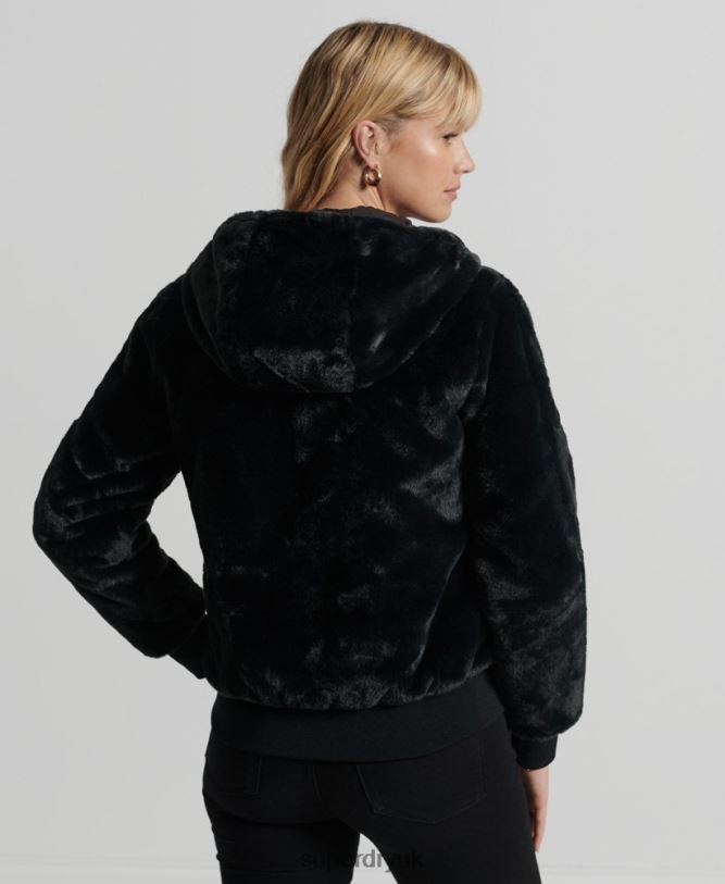 Storm Premium Faux Fur Jacket Women Black Clothing Superdry 66N8N6182