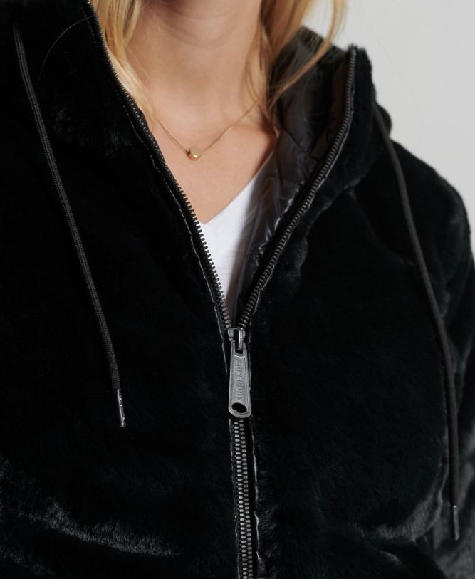 Storm Premium Faux Fur Jacket Women Black Clothing Superdry 66N8N6182