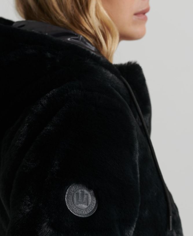 Storm Premium Faux Fur Jacket Women Black Clothing Superdry 66N8N6182