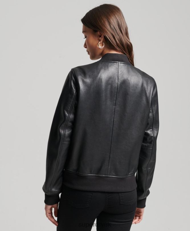 Studio Leather Flight Bomber Jacket Women Black Clothing Superdry 66N8N3838