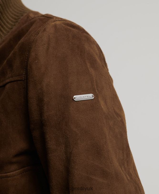 Studios Knitted Collar Suede Bomber Jacket Women Tan Clothing Superdry 66N8N3700