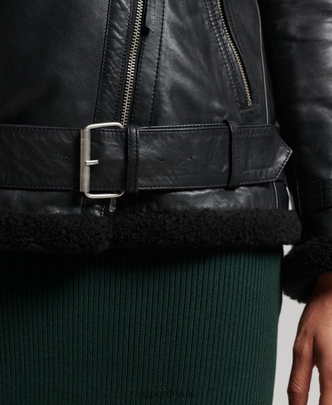 Studios Leather Aviator Jacket Women Black Clothing Superdry 66N8N3569