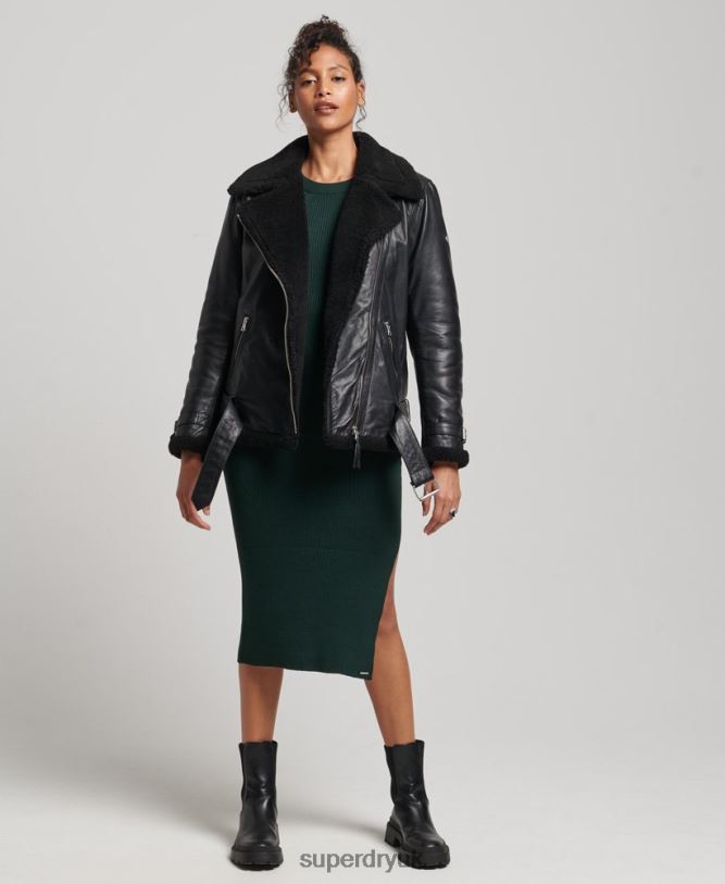 Studios Leather Aviator Jacket Women Black Clothing Superdry 66N8N3569