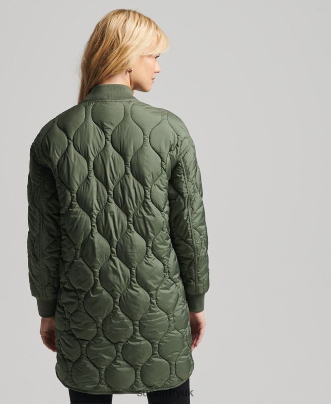 Studios Longline Quilted Coat Women Green Clothing Superdry 66N8N3799