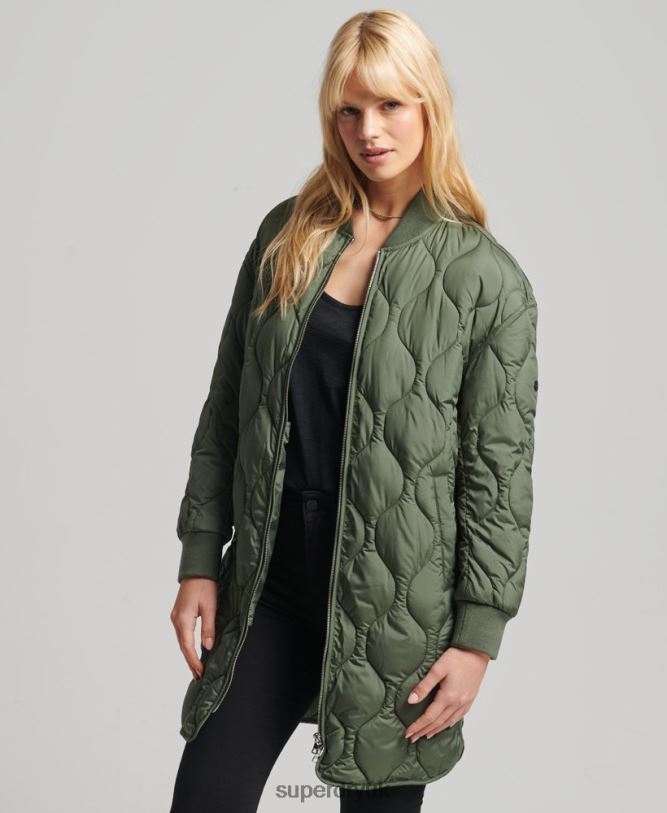 Studios Longline Quilted Coat Women Green Clothing Superdry 66N8N3799
