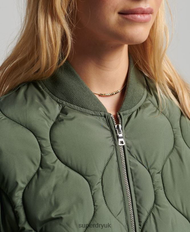 Studios Longline Quilted Coat Women Green Clothing Superdry 66N8N3799